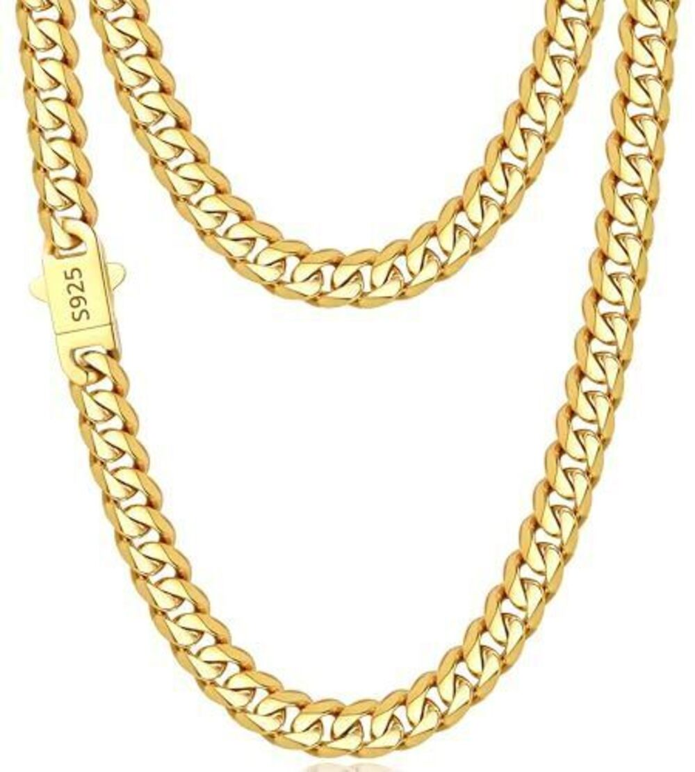 8021 18K Gold Plated Cuban Link Chain Necklace Boys 7mm Gold Chain Boys